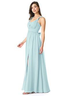 Azazie Olani Bridesmaid Dresses Sea Glass A-Line Off the Shoulder Chiffon Convertible Dress image4