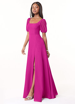Azazie Alani Robes de demoiselle d'honneur Robe Trapèze en Mousseline de soie Encolure carrée Fuchsia image3