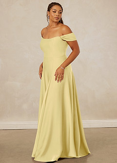 Christian Siriano Bridal for Azazie 1002 Robes de demoiselle d'honneur Robe Trapèze Convertible en Satin extensible Épaule décolletée Sorbet Citron image12
