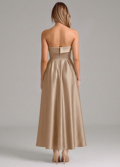 Azazie Lucienne Bridesmaid Dresses Taupe A-Line Pleated Stretch Satin Dress image6