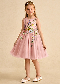 Azazie Prima vestidos de niña de las flores Vestido de Rosetón de Tul de Corte En A con Lazo image5