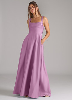 Azazie Shaude Bridesmaid Dresses Wisteria A-Line Pleated Stretch Satin Dress image4