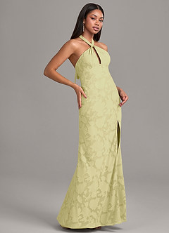 Azazie Ailany Robes de demoiselle d'honneur Robe Trapèze en Blumen-Burnout Plissée Sorbet Citron image5