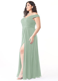 Azazie Audrianna Bridesmaid Dresses Agave A-Line Off-The-Shoulder Gathered Chiffon Convertible Dress image9
