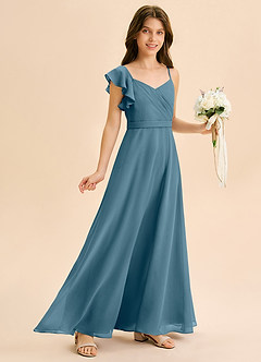 Azazie Kelsea Junior Abito A-Line in Chiffon Increspato Bermuda image3