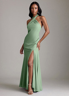Azazie Lorena Bridesmaid Dresses Matcha Mermaid Pleated Chiffon Dress image4