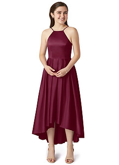 Azazie Jemima Junior Mulberry A-Line with Pockets Stretch Satin Dress image4