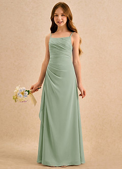 Azazie Cannoli Girls Formal Abiti da Ragazza di Fiori Abito A-Line in Chiffon Plissettato Verde Salvia image3