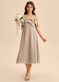 Azazie Kamilla Junior Vestido de Gris Pardo de Gasa de Corte en A con Vestidos sin tirantes image4