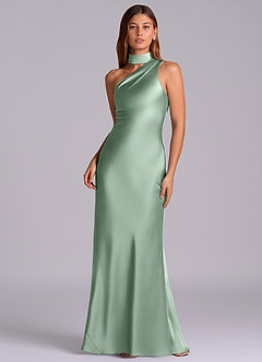 Azazie Seona Robes de demoiselle d'honneur Robe Sirène en Satin extensible Une épaule Agave image1