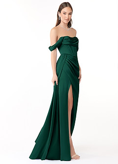 Azazie Amyra Bridesmaid Dresses Emerald Sheath Convertible Stretch Satin Dress image4