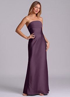 Azazie Ailanie Brudtärnklänningar Klä av Tubklänning i Stretch Satin Axelbandslös Plommon image5