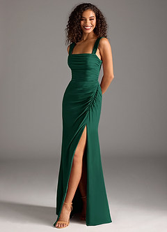 Azazie Jesaphine Bridesmaid Dresses Emerald Sheath Bow Chiffon Dress image1