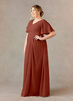 Azazie Morning Glory Mother of the Bride Dresses Auburn A-Line V-Neck Ruched Chiffon Dress image7