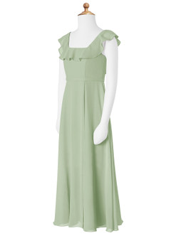 Azazie Jinny Junior Vestido de Salvia Polvorienta de Gasa de Corte En A con Volante image6