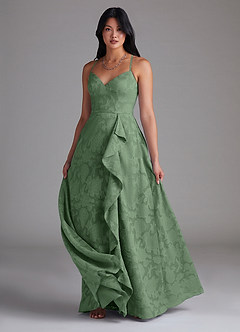 Azazie Naeem Bridesmaid Dresses Eucalyptus A-Line Floral Burnout Dress image4