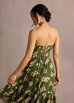 Midi jurk Gigi Groen Bloemen image2