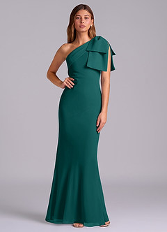 Azazie Yuanna Bridesmaid Dresses Peacock Mermaid One Shoulder Chiffon Dress image1