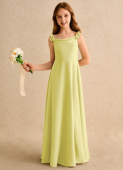 Azazie Puppy Girls Formal Robe Demoiselle D'honneur Fillette Robe Trapèze en Mousseline de soie Plissée Sorbet Citron image4