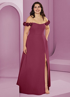 Barbie ♥ Azazie Suknie dla druhen Rozkloszowana szyfonowa sukienka z odkrytymi ramionami i kwiatowymi rozetkami image11