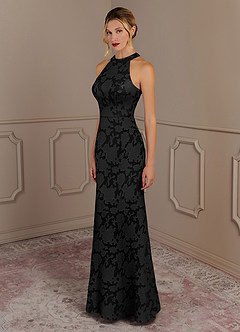Azazie Tyra Kleider für die Brautmutter Meerjungfrau-Linie Blumen-Burnout Kleid Schwarz image2