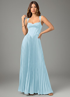 Azazie Avenelle Bridesmaid Dresses Sky Blue A-Line Corset Stretch Satin Dress image4