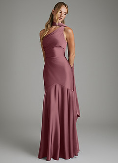Azazie Amara Bridesmaid Dresses Desert Rose Mermaid One Shoulder Stretch Satin Dress image4