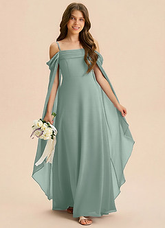 Azazie Moana Junior Silver Sage A-Line Pleated Chiffon Dress image3