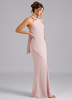 Azazie Velli Bridesmaid Dresses Blushing Pink Mermaid Bow Chiffon Dress image4