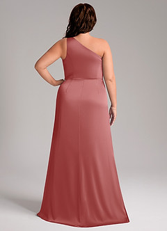Azazie Phaedra Bridesmaid Dresses Antique Rose A-Line One Shoulder Stretch Satin Dress image9