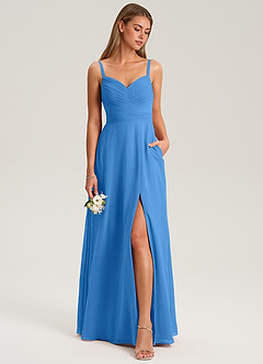Azazie Terese Bridesmaid Dresses Blue Jay A-Line Pleated Chiffon Dress image3