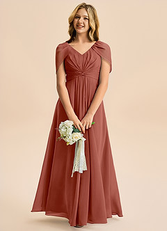 Azazie Emma Junior Robe Trapèze en Mousseline de soie Plissée Auburn image3