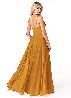 Azazie Emerald Bridesmaid Dresses Butterscotch A-Line Ruffled Chiffon Dress image3