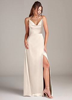 Azazie Sarella Bridesmaid Dresses White Alabaster A-Line Pleated Stretch Satin Dress image3