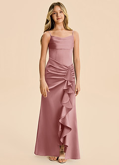 Azazie Rosalia Junior Dusty Rose Sheath Pleated Stretch Satin Dress image6