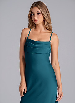 Azazie Seema Bridesmaid Dresses Ink Blue Mermaid Corset Stretch Satin Dress image2