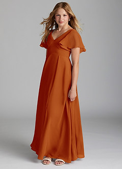 Azazie Kimber Junior Paprika A-Line Pleated Chiffon Dress image3