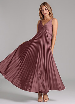 Azazie Raychelle Bridesmaid Dresses Vintage Mauve A-Line Pleated Stretch Satin Dress image2