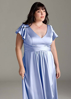 Azazie Omari Bridesmaid Dresses Ice A-Line Stretch Satin Dress image13