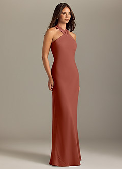 Azazie Doretta Bridesmaid Dresses Auburn Mermaid Pleated Chiffon Dress image3