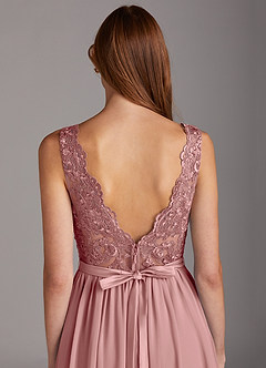 Azazie Elly Abiti da Damigella Abito A-Line in Chiffon Scollo a barchetta in pizzo Rosa Polverosa image4