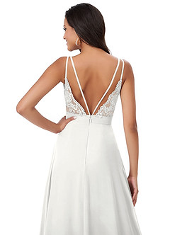 Azazie Lennon Vestidos de damas de honor Vestido de Blanco de Gasa de Corte en A con Encaje image2