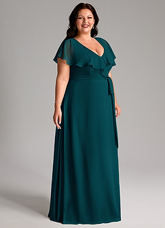 Azazie Lainey Bridesmaid Dresses Pine A-Line with Pockets Chiffon Dress image11