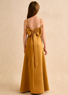 Azazie Joella Girls Formal Flower Girl Dresses Butterscotch A-Line Pleated Matte Satin Dress image4