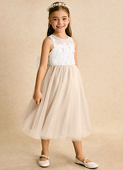 Azazie Lina Flower Girl Dresses Ivory White Alabaster Ball-Gown Lace Dress image3