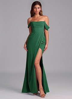 Azazie Johana Jurken voor bruidsmeisjes Converteerbaar Jurk van Chiffon met Zeemeermin Off the Shoulder Donkergroen image3