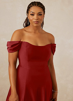 Christian Siriano Bridal for Azazie 1002 Bridesmaid Dresses Pomegranate A-Line Off the Shoulder Stretch Satin Convertible Dress image13