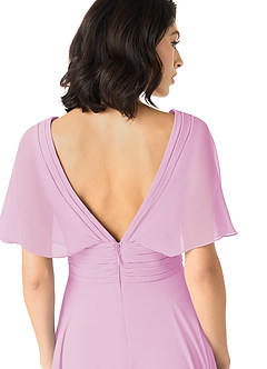 Azazie Pamela Bridesmaid Dresses Candy Pink A-Line V-Neck Pleated Chiffon Dress image5