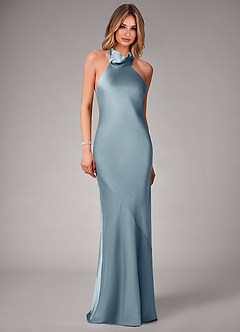 Azazie Velli Bridesmaid Dresses Dusty Blue Mermaid Stretch Satin Dress image4