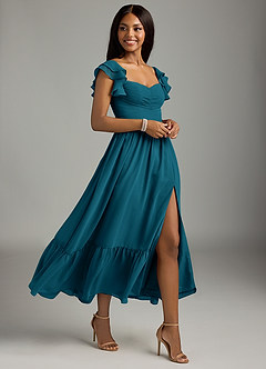 Azazie Anaya Abiti da Damigella Abito A-Line in Chiffon Plissettato Blu Inchiostro image3